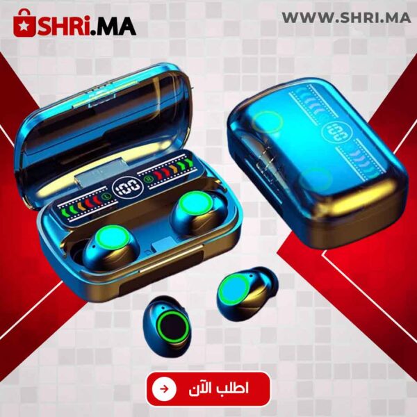 سماعات بلوتوث M100 لاسلكية مع صندوق شحن وشاشة تحكم باللمس